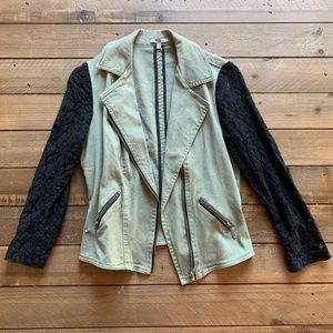 Charlotte Russe Green Jacket w/ Black Lace Sleeves